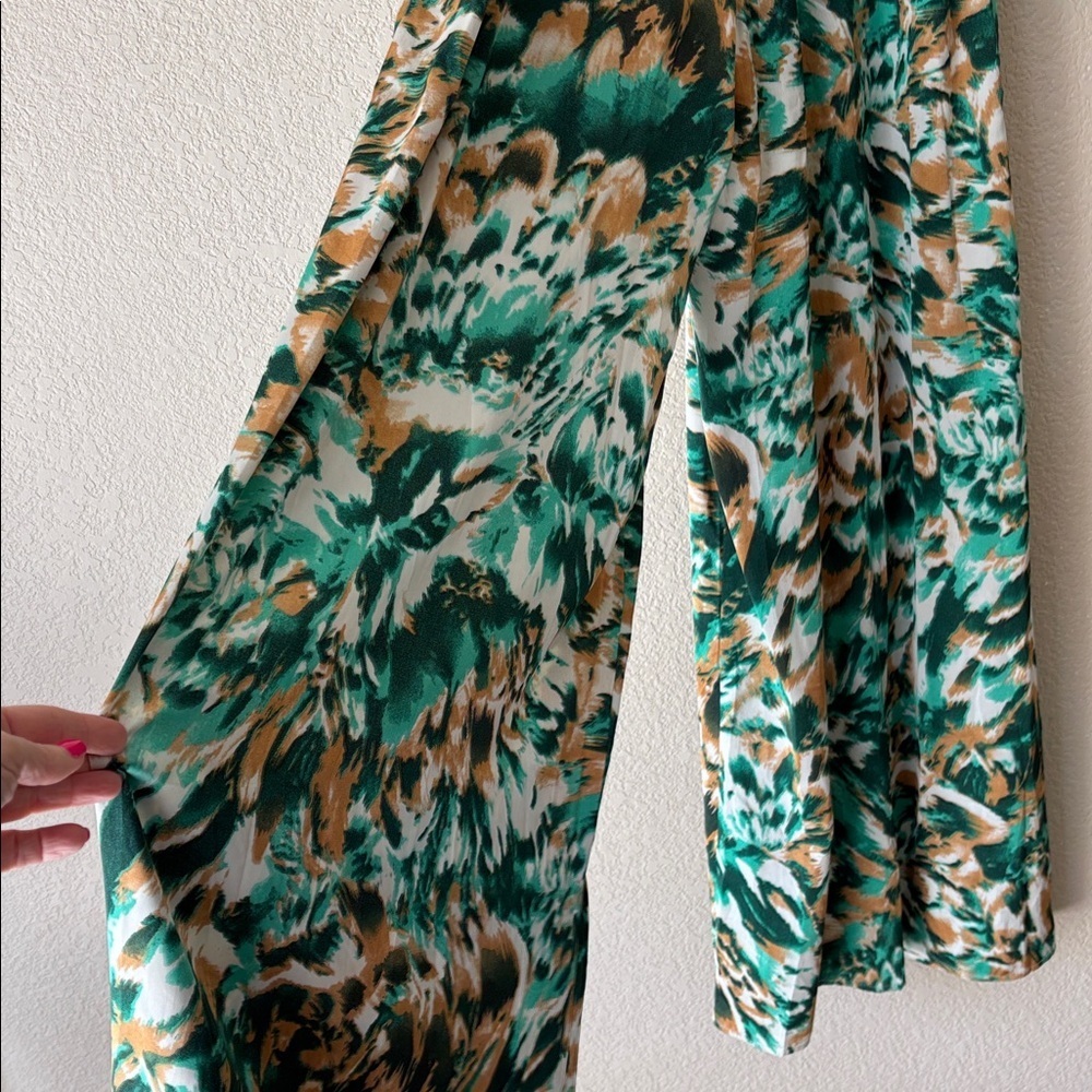 Ambition Green Patterned Long Sleeve Wide Leg Jumpsuit - Picture 6 of 6